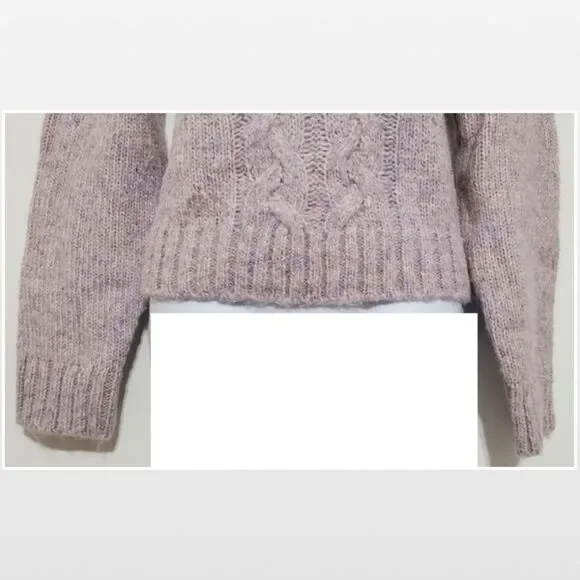 New Purple & Pink Cable Chunky Knit Cropped Pullover Sweater - Picture 7 of 16